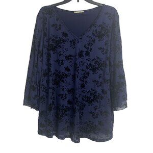 Bebonnie XXL Velvet Grunge Floral Whimsigoth Sheer‎ Blouse V Fall Winter